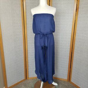 BECCA Navy Blue Strapless Jumpsuit